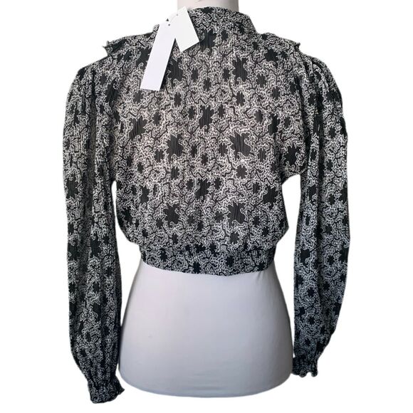 Topshop Abstract Print Long Sleeve Crop Top US Size 10 Black NWT - Picture 3 of 7